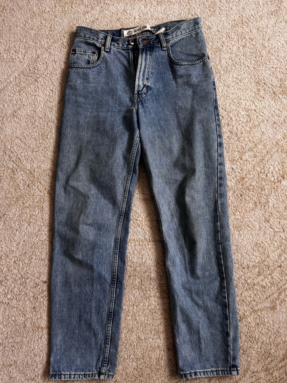 GAP Vintage Loose Fit Jeans No. 5 Light Blue Denim Jeans with Leather Patch 25